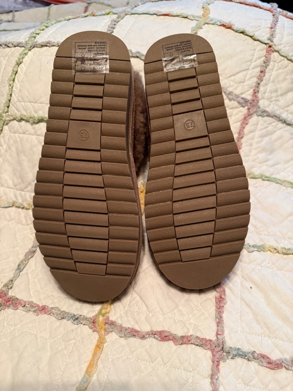 Brown Suede Shearling-Lined Slip-On Slippers - Picture 9 of 9